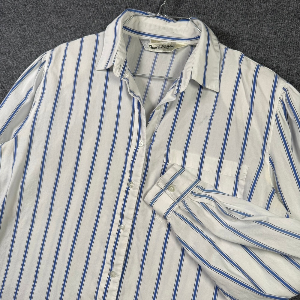 Diane Von Furstenberg Button Down Shirt Womens 14 White Blue Striped Cotton